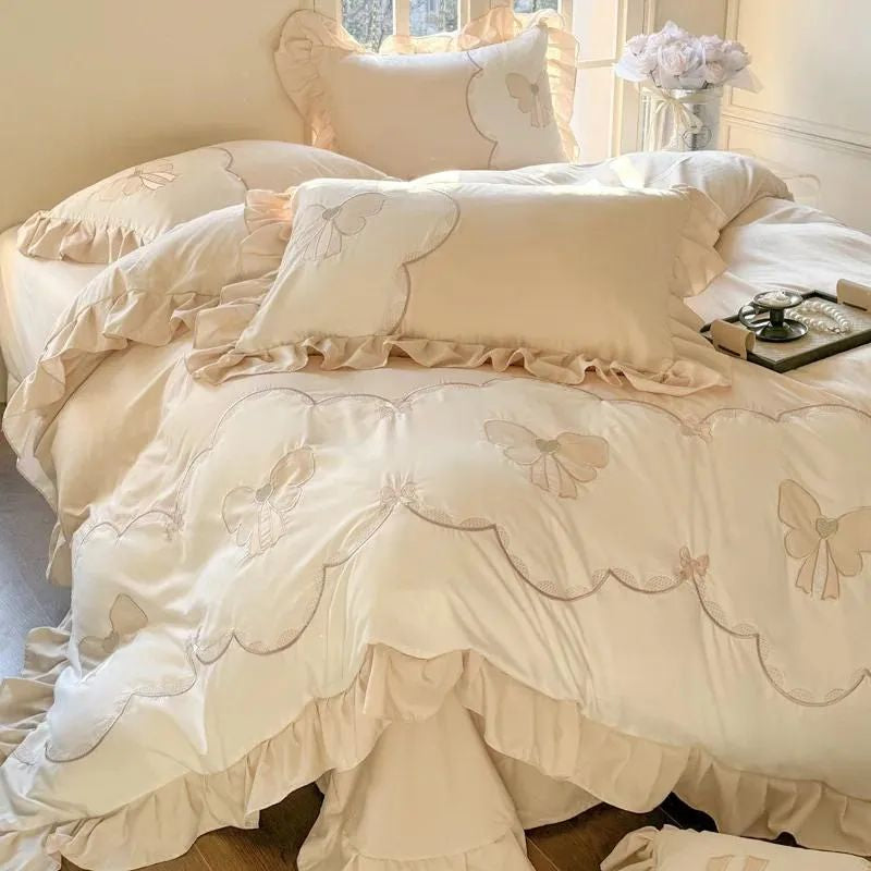 Bedding Sets Korean Embroidered Princess Style Lace Duvet Cover Butterfly Love Flower Skincare Bed Sheet