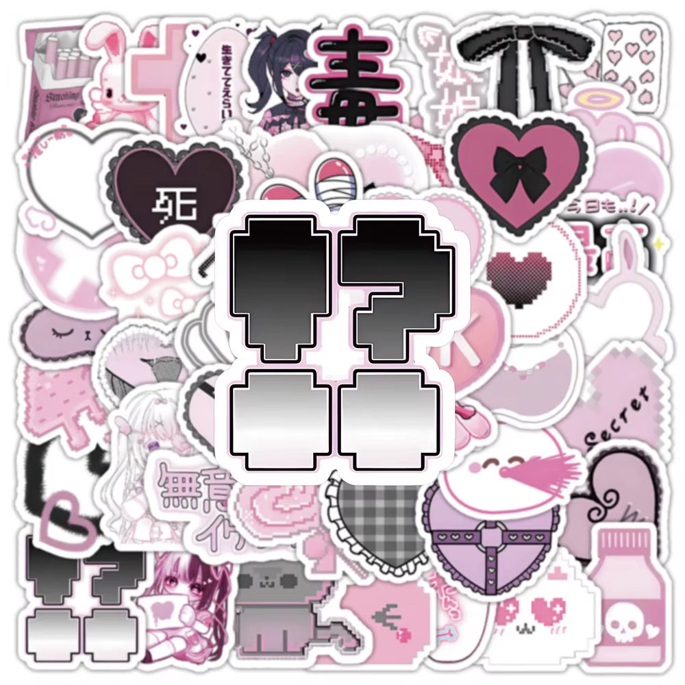 10/30/50/100PCS Pink Cute Goth Style Cartoon Stickers Suitcase Scrapbooking Laptop Stationery Toy Sticker
