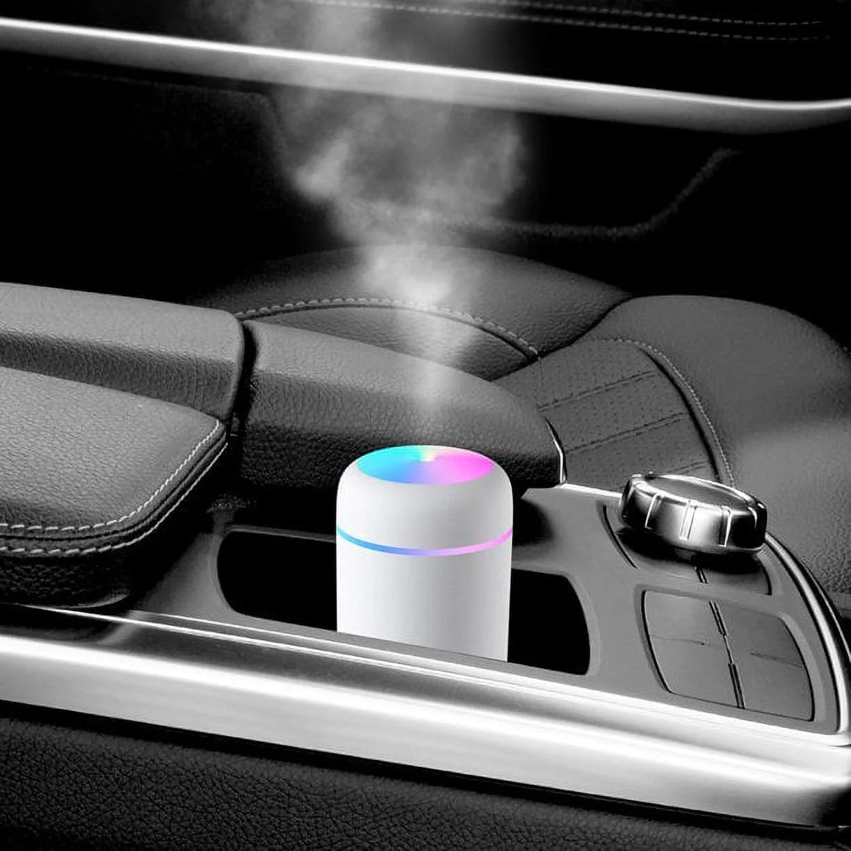 Portable Mini Humidifier, RGB Light Small Humidifiers for Bedroom, Car, Desktop, 2 Cool Mist Modes, Quiet(300Ml, White)