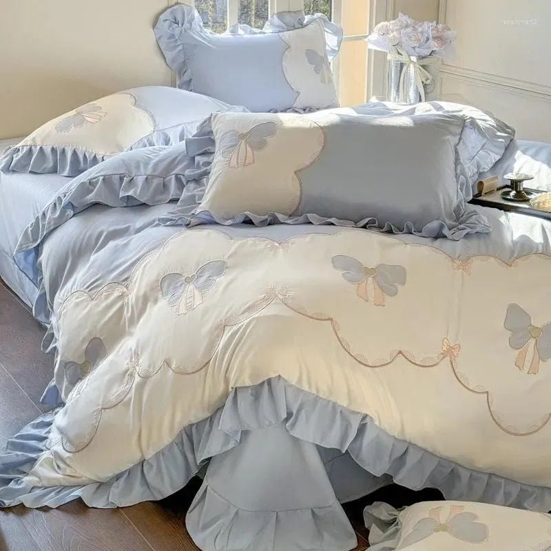 Bedding Sets Korean Embroidered Princess Style Lace Duvet Cover Butterfly Love Flower Skincare Bed Sheet