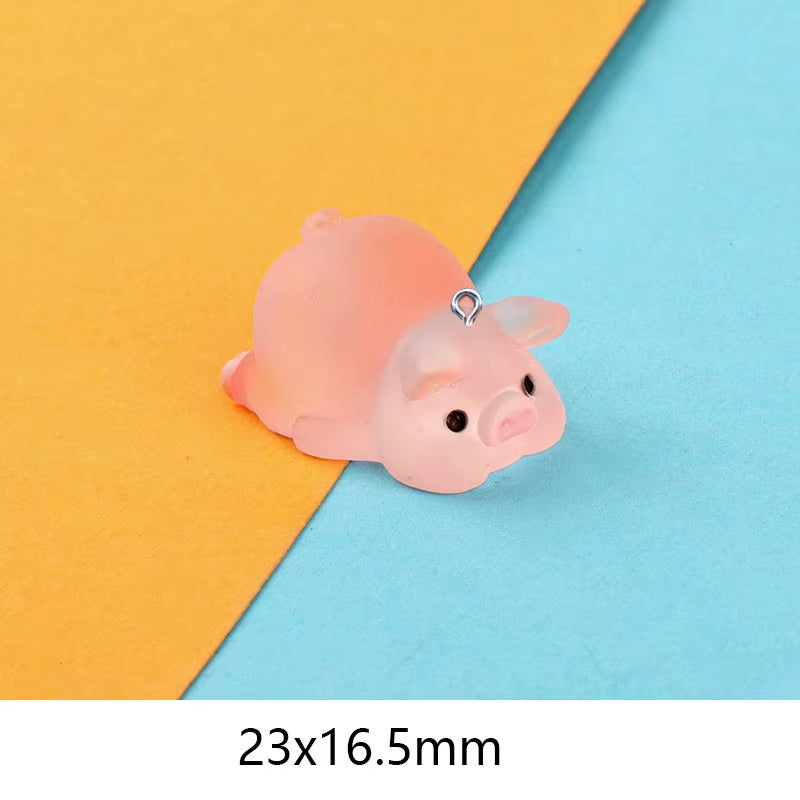 10Pcs Miniature Pink Cute Pig Resin Charms Pendants for Jewelry Making DIY Earring Necklace Keychain Flatback Cabochon