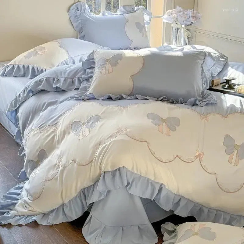 Bedding Sets Korean Embroidered Princess Style Lace Duvet Cover Butterfly Love Flower Skincare Bed Sheet