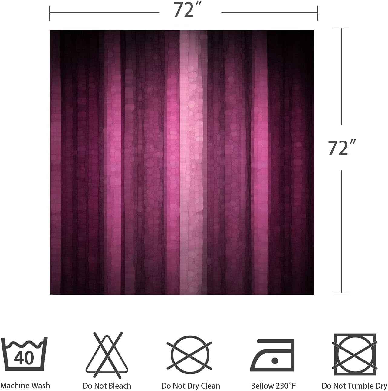 Pink Striped Shower Curtain, Hot Pink Neon Pink Cute Shower Curtain Set with 12 Hooks, Abstract Mosaic Glass Texture and Dark Stripe Art Waterproof Fabric Bathroom Decor, 72" W X 72" L