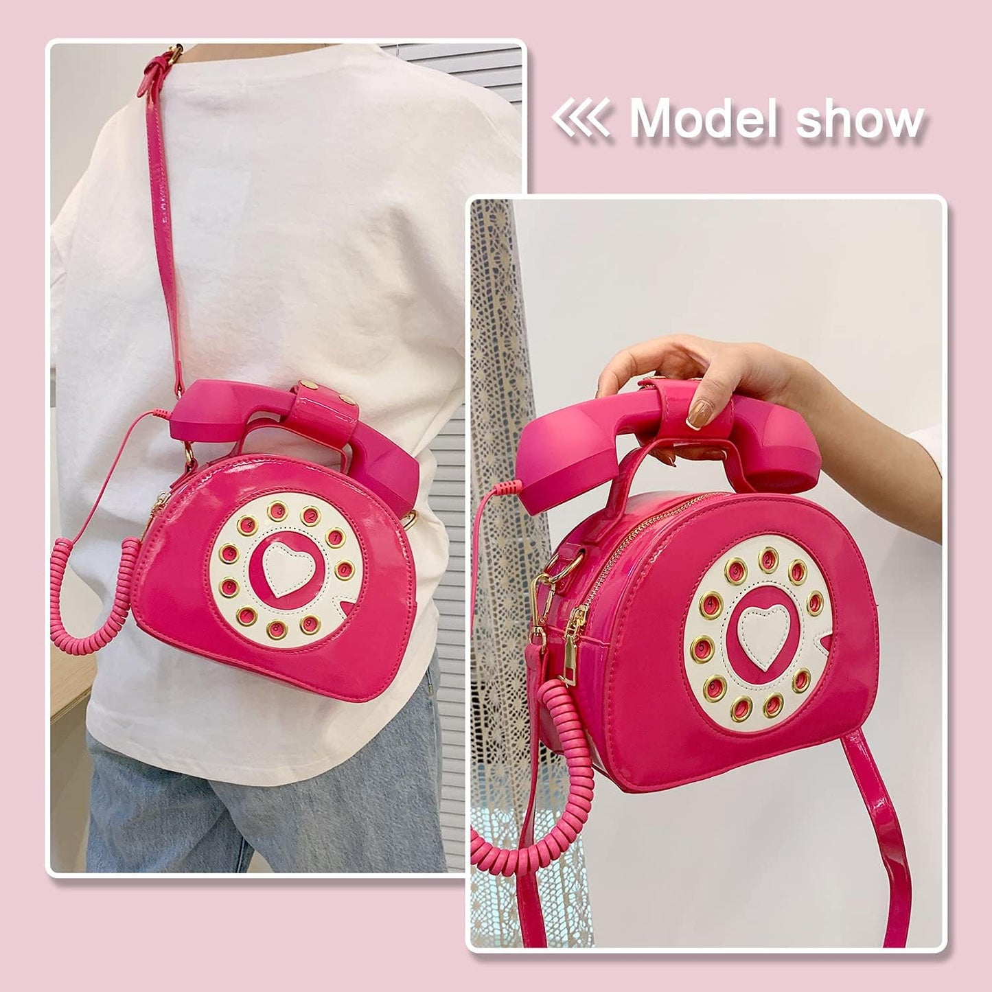 Fun Telephone Purse for Women Novelty Pink Phone Tote Handbags Top Handle Shoulder Crossbdoy Bag