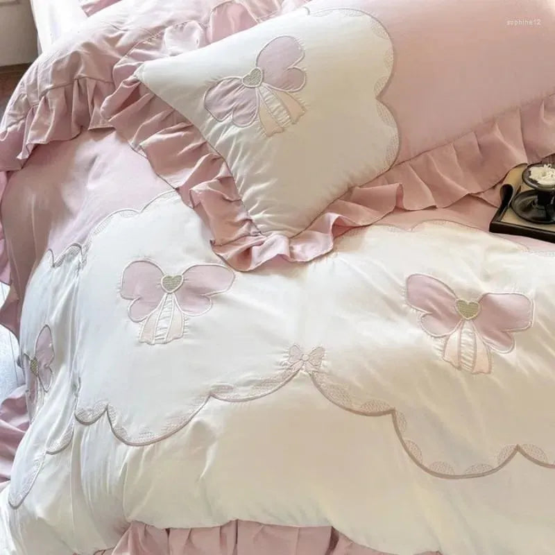 Bedding Sets Korean Embroidered Princess Style Lace Duvet Cover Butterfly Love Flower Skincare Bed Sheet