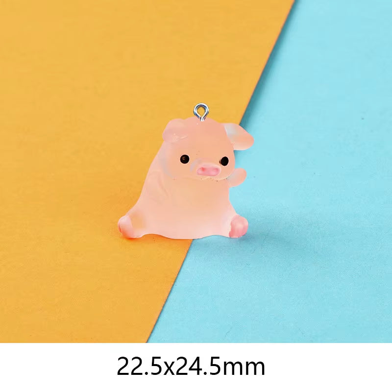 10Pcs Miniature Pink Cute Pig Resin Charms Pendants for Jewelry Making DIY Earring Necklace Keychain Flatback Cabochon