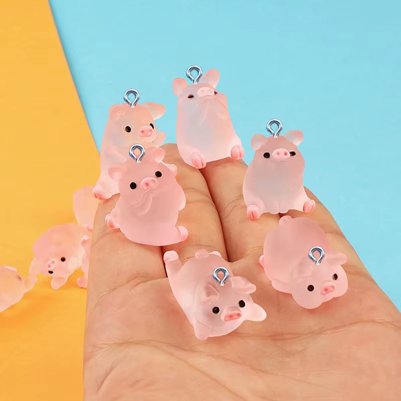 10Pcs Miniature Pink Cute Pig Resin Charms Pendants for Jewelry Making DIY Earring Necklace Keychain Flatback Cabochon