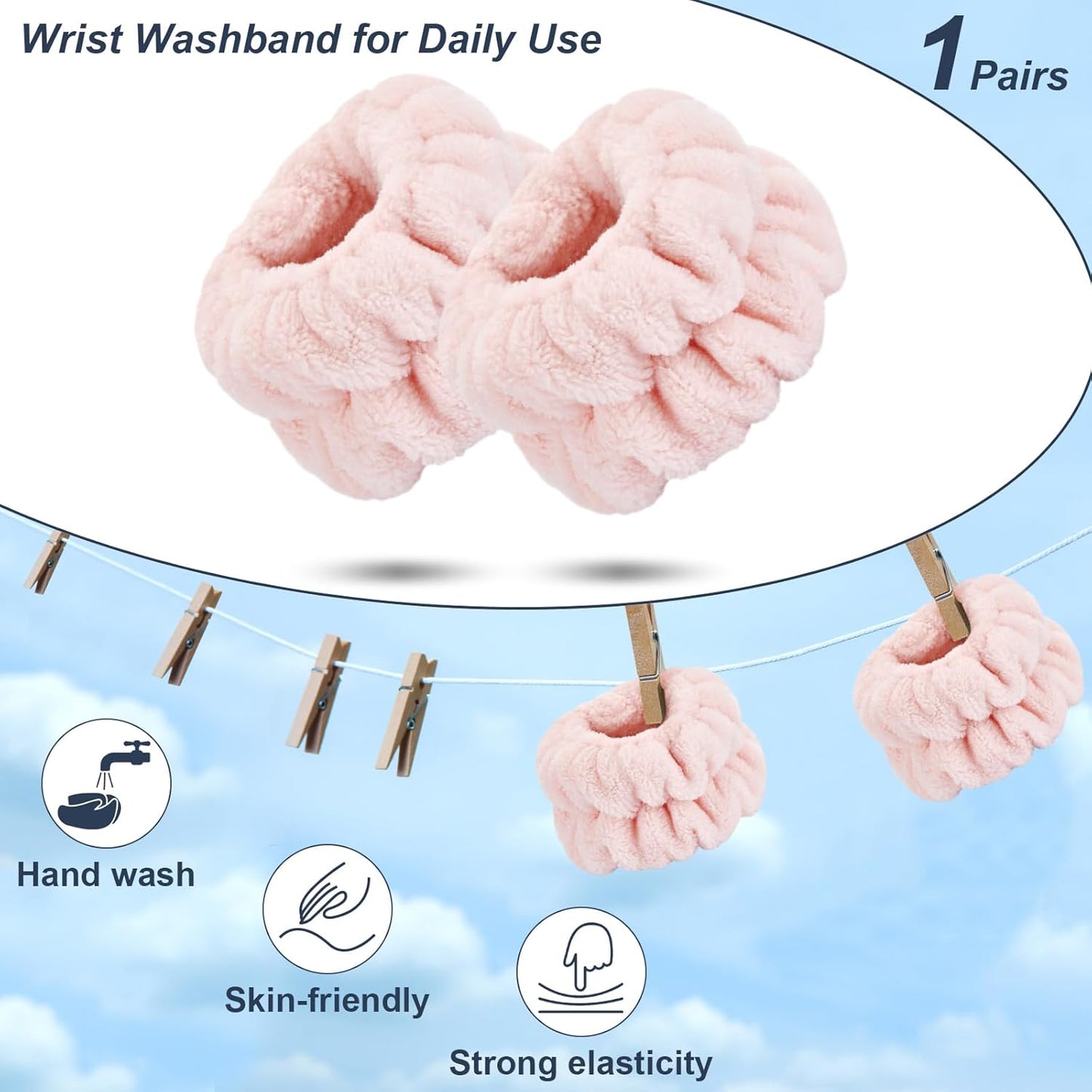 Wrist Bands for Washing Face, Microfiber Wrist Towels for Washing Face, Spa Wristbands for Washing Face, Face Wash Wristbands, Arm Bands for Washing Face for Woman Children(Pale Pink)
