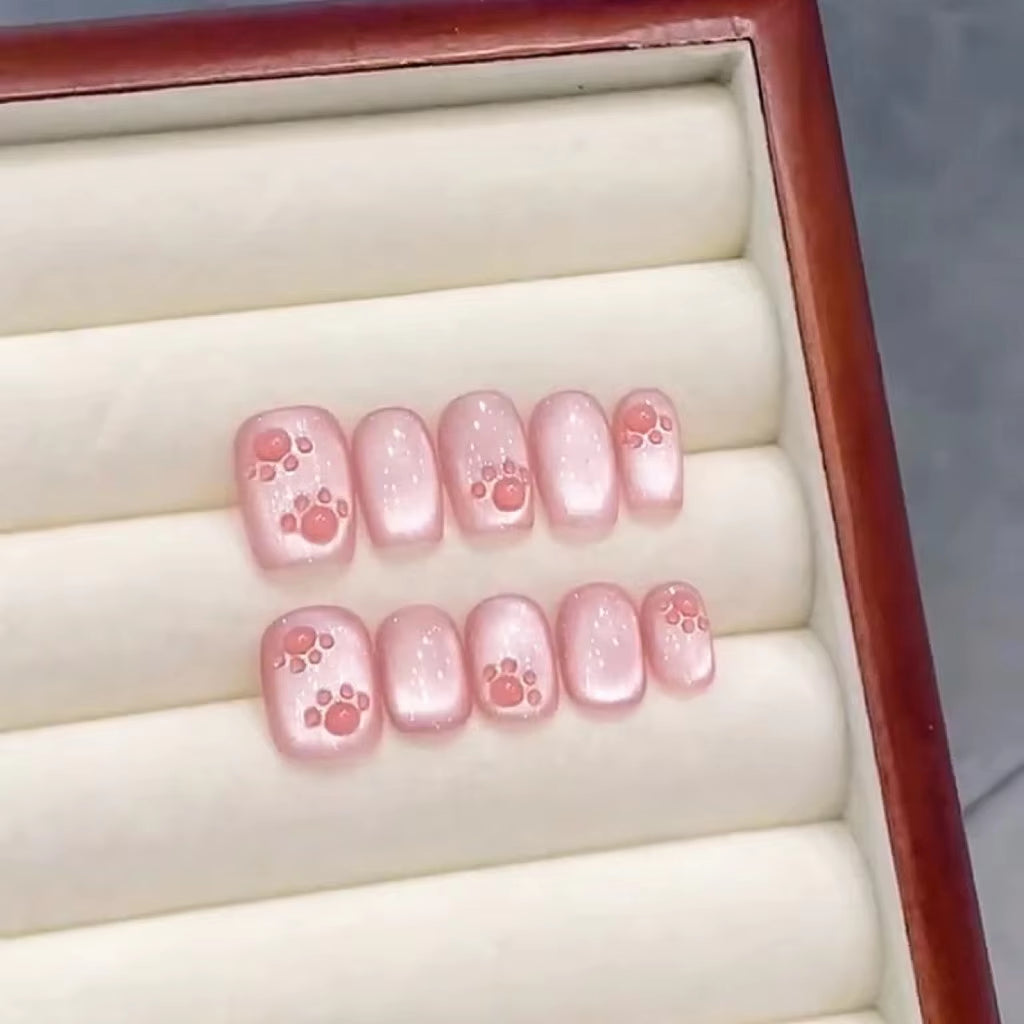 Cat Claw Flesh Pads Short Cat Eye Handmade Wear Nail Simple Gentle Versatile Nail Art Pink Cute Cat Eye Fake Nails