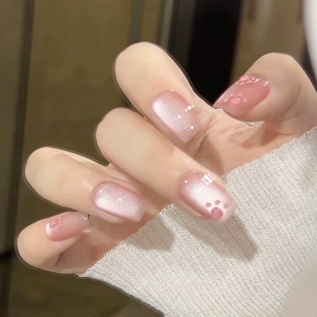 Cat Claw Flesh Pads Short Cat Eye Handmade Wear Nail Simple Gentle Versatile Nail Art Pink Cute Cat Eye Fake Nails