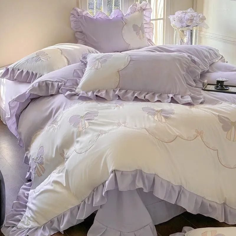Bedding Sets Korean Embroidered Princess Style Lace Duvet Cover Butterfly Love Flower Skincare Bed Sheet