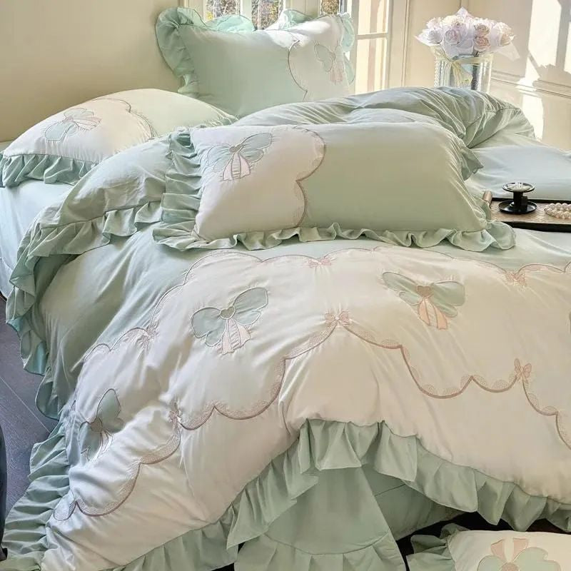 Bedding Sets Korean Embroidered Princess Style Lace Duvet Cover Butterfly Love Flower Skincare Bed Sheet