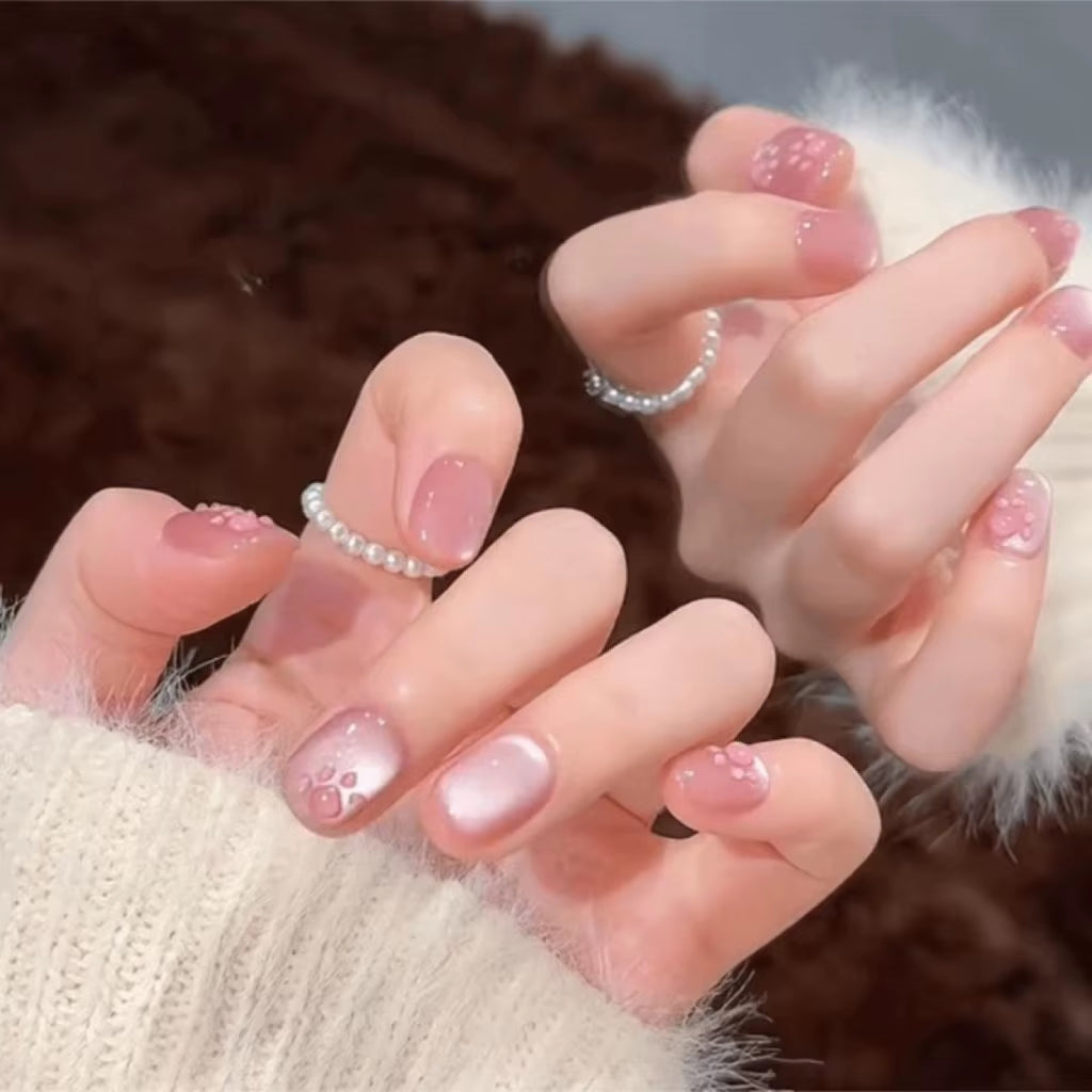 Cat Claw Flesh Pads Short Cat Eye Handmade Wear Nail Simple Gentle Versatile Nail Art Pink Cute Cat Eye Fake Nails