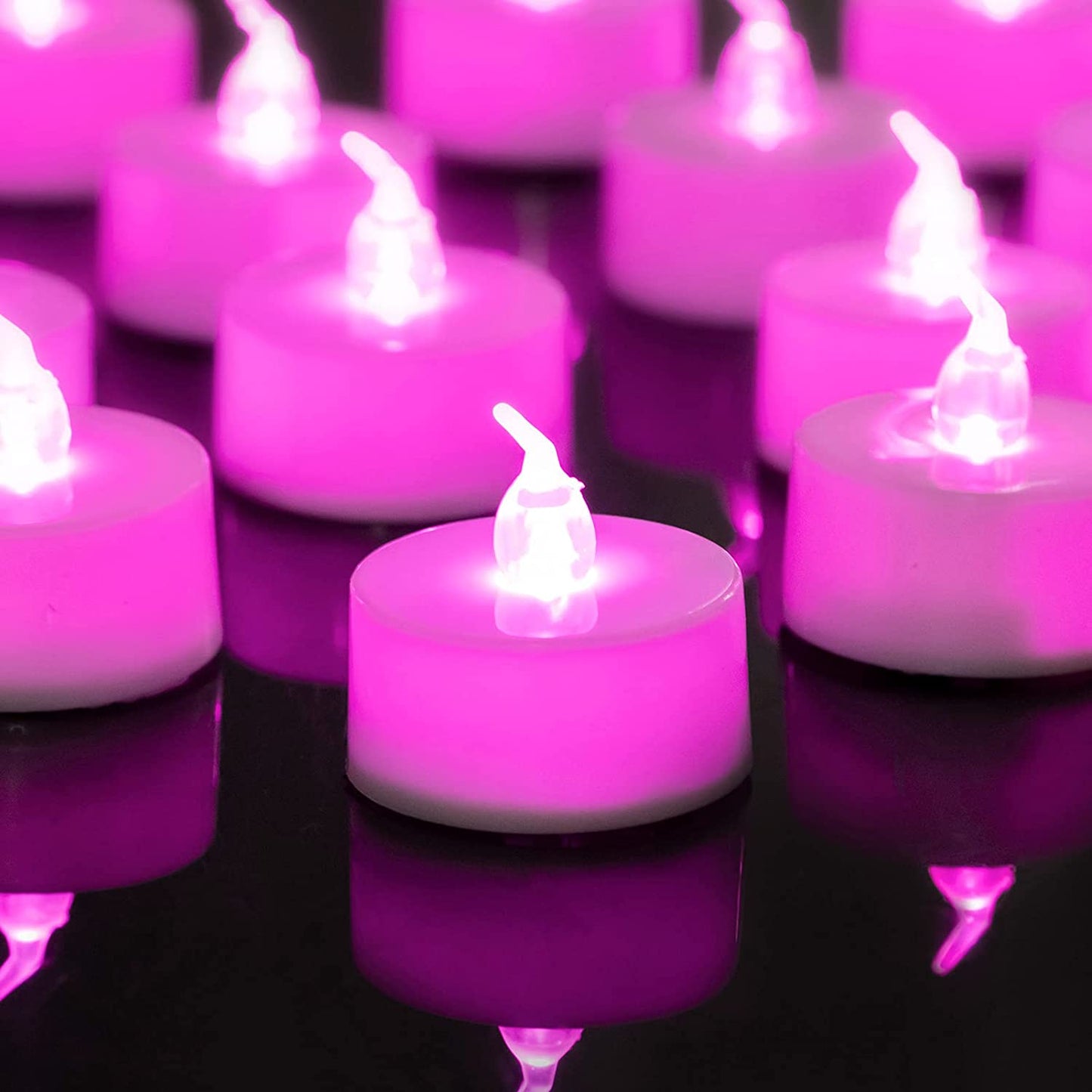 24 Pack LED Tea Lights Candles, Steady Pink Flameless Tealights, Long Lasting Battery Operated Fake Candles, Decoration for Wedding, Halloween and Christmas (Pink - 24Pcs)
