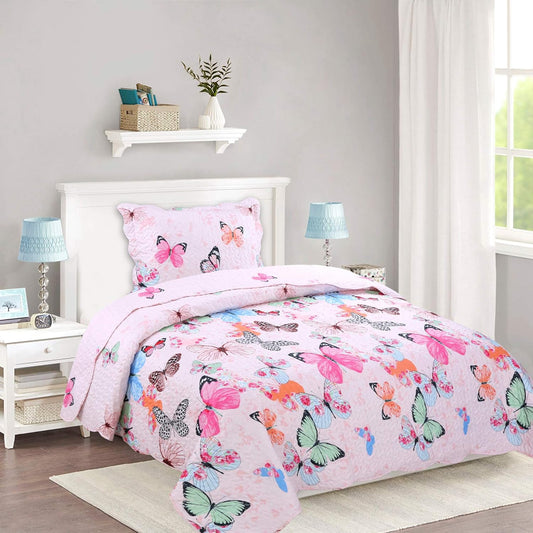 2 Piece Kids Bedspread Quilts Set Throw Blanket for Teens Boys Girls Bed Printed Bedding Coverlet Butterfly A72 (Twin)