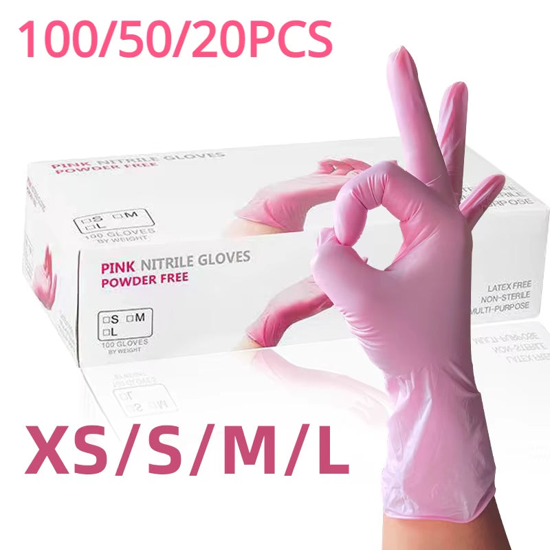 100/50/20PCS Light Pink Disposable Nitrile Gloves Waterproof Anti-Static Durable Light Pink Gloves for Kitchen Cooking Tools