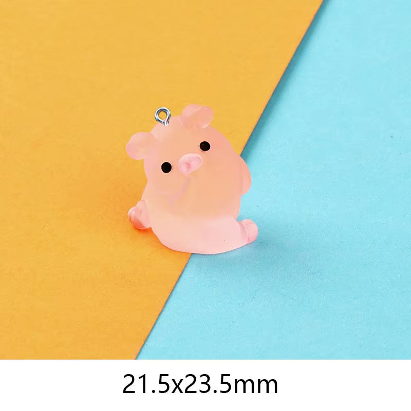 10Pcs Miniature Pink Cute Pig Resin Charms Pendants for Jewelry Making DIY Earring Necklace Keychain Flatback Cabochon