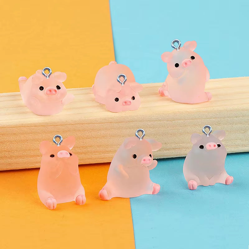 10Pcs Miniature Pink Cute Pig Resin Charms Pendants for Jewelry Making DIY Earring Necklace Keychain Flatback Cabochon