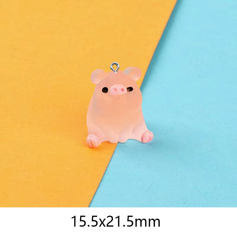 10Pcs Miniature Pink Cute Pig Resin Charms Pendants for Jewelry Making DIY Earring Necklace Keychain Flatback Cabochon