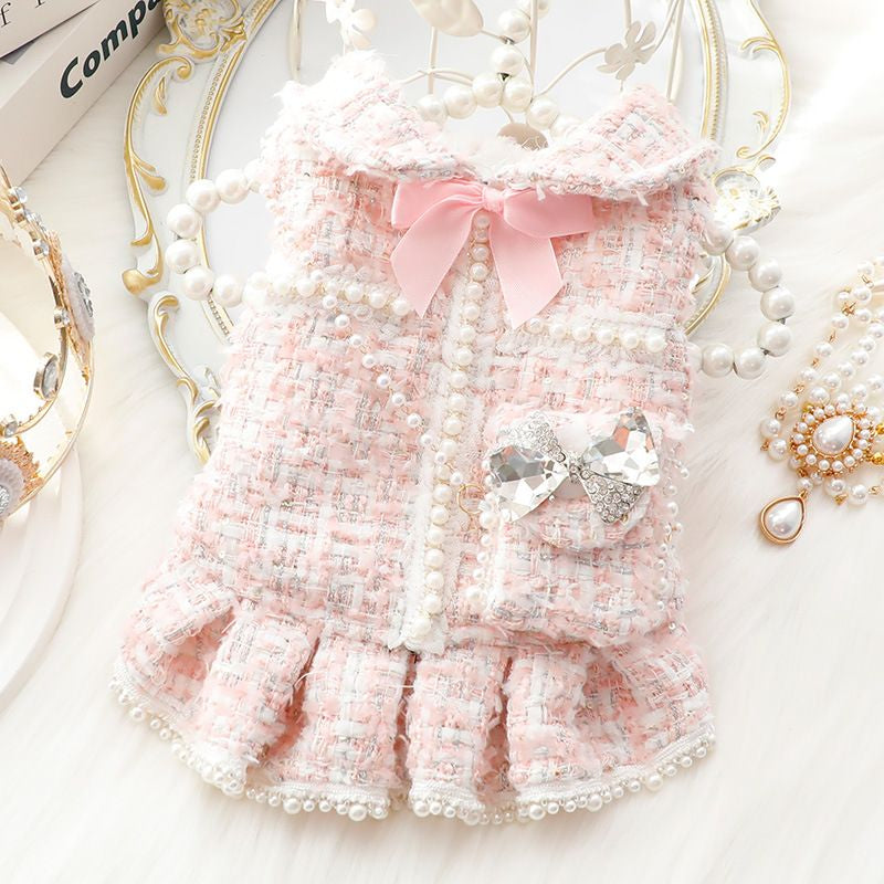 Ins New Winter Cat Dog Princess Dress Backpack Pink Fashion Design Thickened Skirt Dog Christmas Clothes