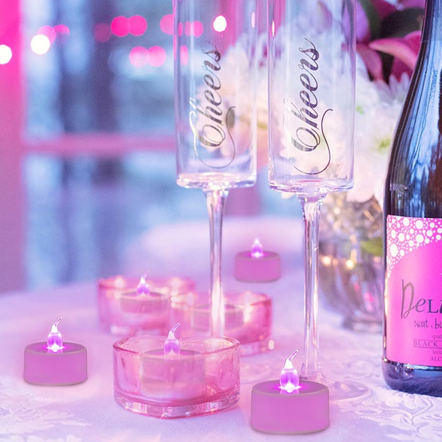 24 Pack LED Tea Lights Candles, Steady Pink Flameless Tealights, Long Lasting Battery Operated Fake Candles, Decoration for Wedding, Halloween and Christmas (Pink - 24Pcs)