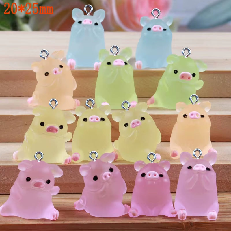10Pcs Miniature Pink Cute Pig Resin Charms Pendants for Jewelry Making DIY Earring Necklace Keychain Flatback Cabochon
