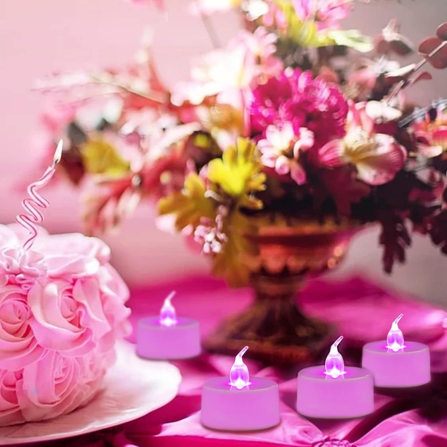 24 Pack LED Tea Lights Candles, Steady Pink Flameless Tealights, Long Lasting Battery Operated Fake Candles, Decoration for Wedding, Halloween and Christmas (Pink - 24Pcs)