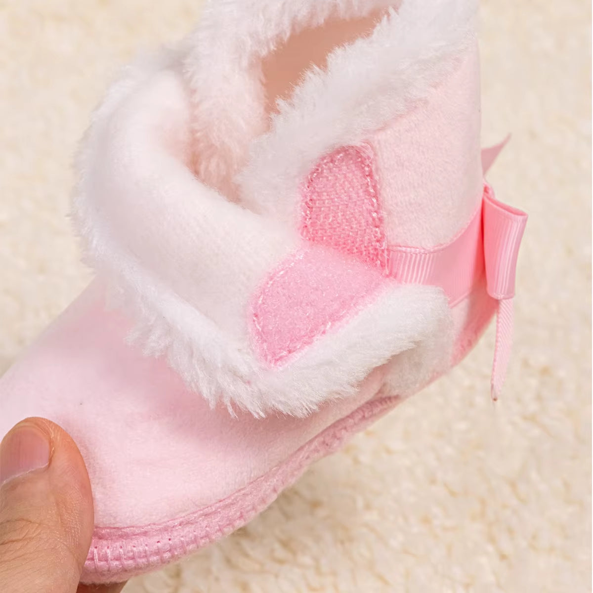Pink Cute Bow Baby Shoes Warm Winter Boy Girl Boots Cotton Soft-Sole Non-Slip Toddler First Walkers Infant Crib Shoes