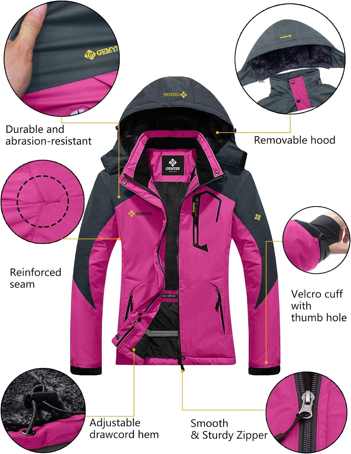 Women'S Ski Snow Jacket Warm Winter Waterproof Coat Snowboard Rain Jacket Hooded Windproof Windbreaker