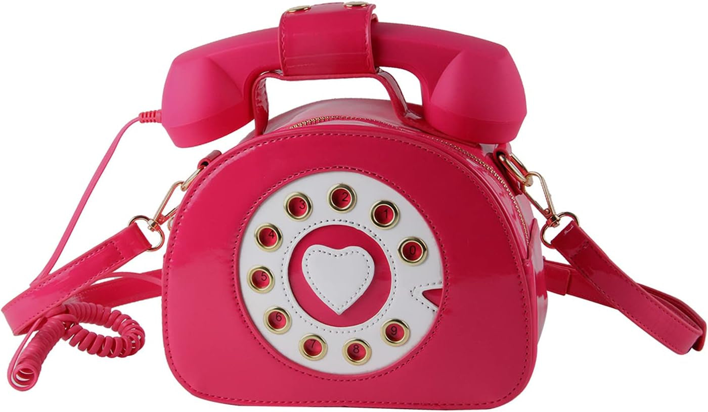 Fun Telephone Purse for Women Novelty Pink Phone Tote Handbags Top Handle Shoulder Crossbdoy Bag