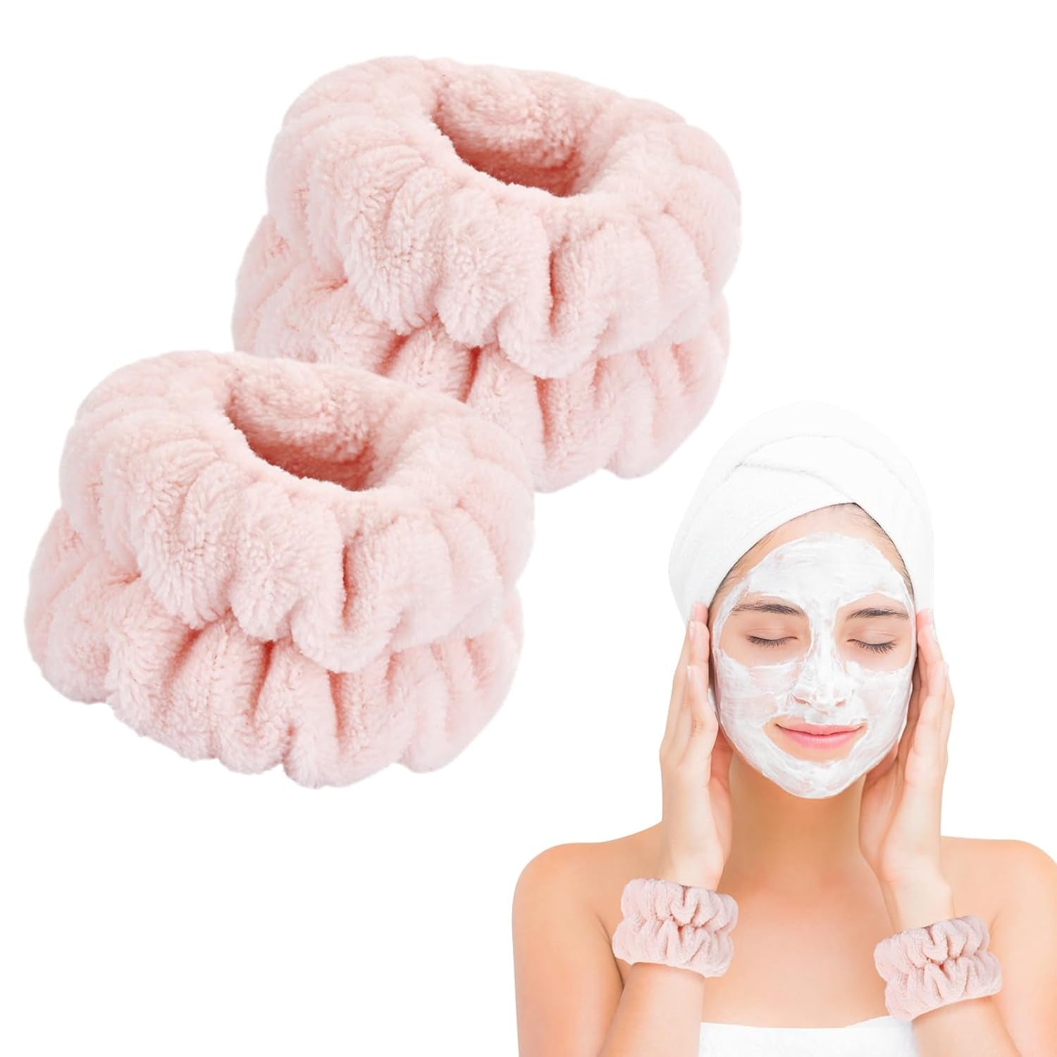 Wrist Bands for Washing Face, Microfiber Wrist Towels for Washing Face, Spa Wristbands for Washing Face, Face Wash Wristbands, Arm Bands for Washing Face for Woman Children（Pale Pink）