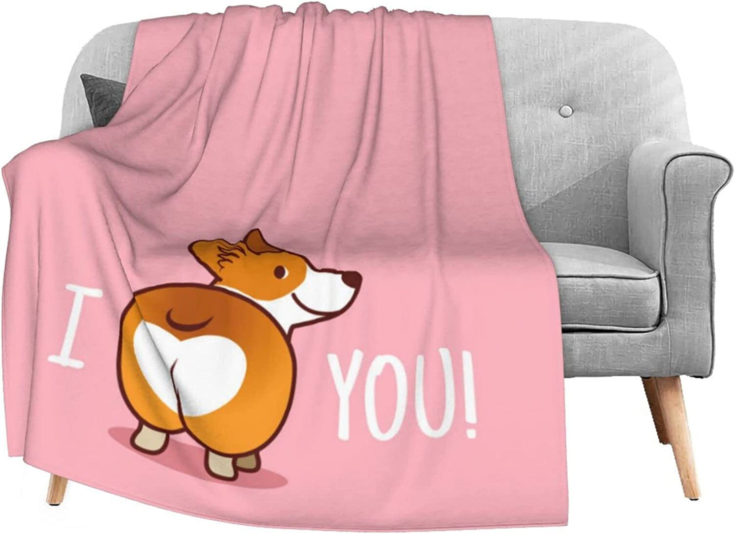 Pink Cute Corgi I Love You Soft Throw Blanket 40X50 Inch Lightweight Flannel Fleece Blanket for Couch Bed Sofa Travelling Camping for Kids Adults