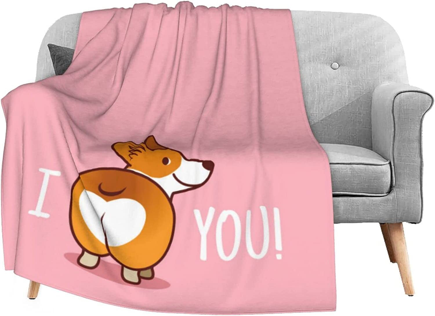 Pink Cute Corgi I Love You Soft Throw Blanket 40X50 Inch Lightweight Flannel Fleece Blanket for Couch Bed Sofa Travelling Camping for Kids Adults
