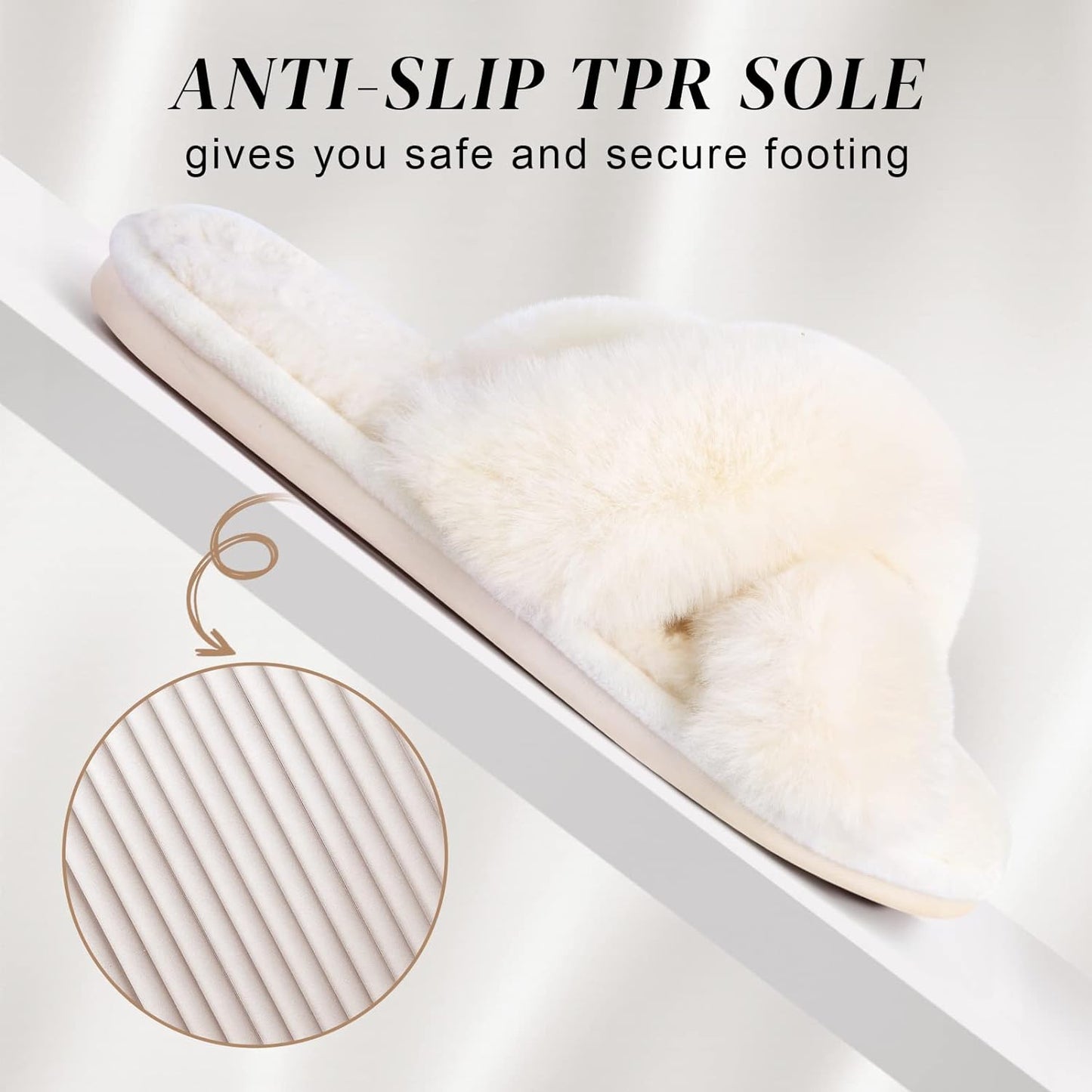 Women'S Fuzzy Slippers Comfy Cross Band House Shoes Memory Foam Open Toe Indoor Gifts for Ladies