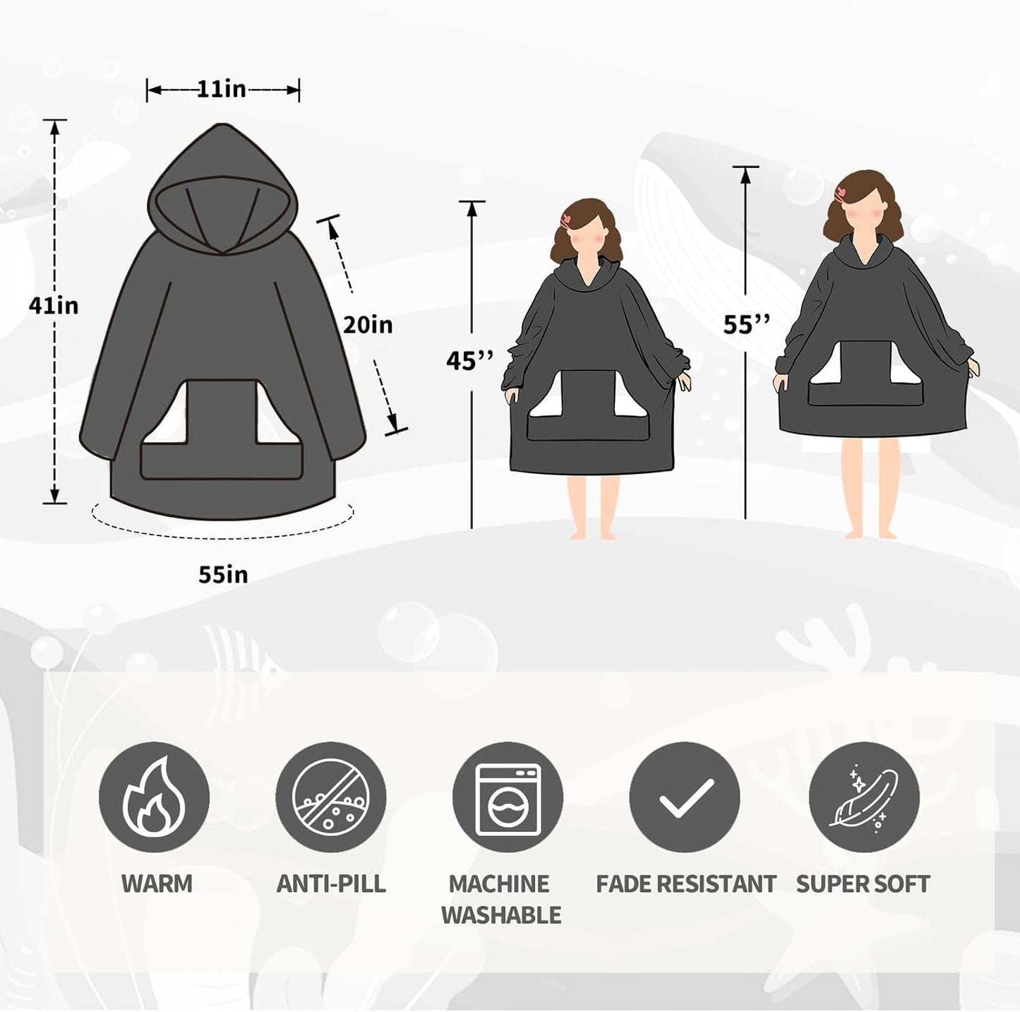 Wearable Blanket Hoodie, Oversized Sherpa Blanket Sweatshirt with Hood Pocket and Sleeves, Super Soft Warm Plush Hooded Blanket for Kids and Girls, One Size Fits All (Pink)