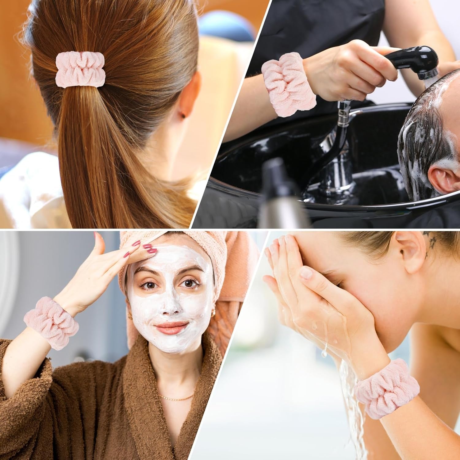 Wrist Bands for Washing Face, Microfiber Wrist Towels for Washing Face, Spa Wristbands for Washing Face, Face Wash Wristbands, Arm Bands for Washing Face for Woman Children（Pale Pink）