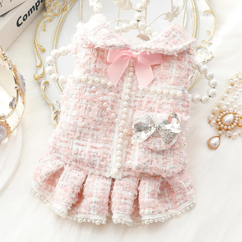 Ins New Winter Cat Dog Princess Dress Backpack Pink Fashion Design Thickened Skirt Dog Christmas Clothes