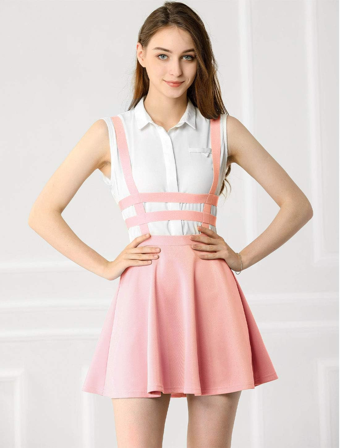 Women'S Pleated Overall Gothic 2025 Summer Elastic Waist Kawaii A-Line Braces Suspender Skirt
