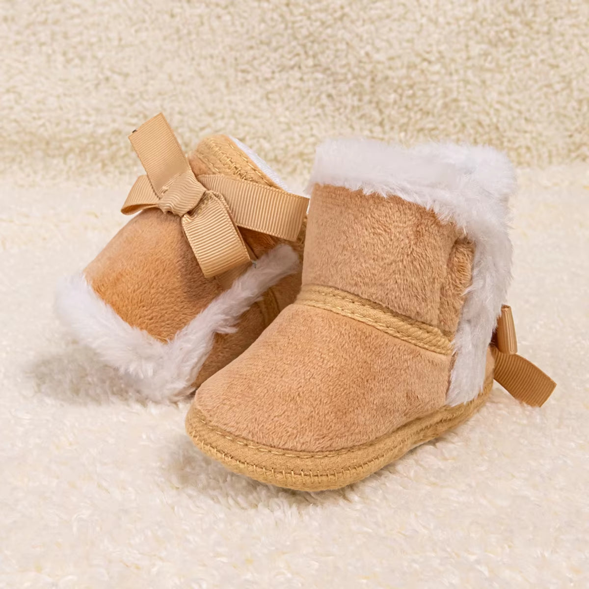 Pink Cute Bow Baby Shoes Warm Winter Boy Girl Boots Cotton Soft-Sole Non-Slip Toddler First Walkers Infant Crib Shoes