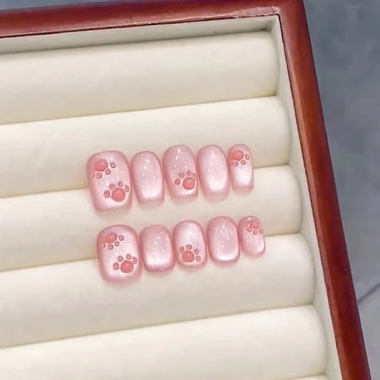 Cat Claw Flesh Pads Short Cat Eye Handmade Wear Nail Simple Gentle Versatile Nail Art Pink Cute Cat Eye Fake Nails