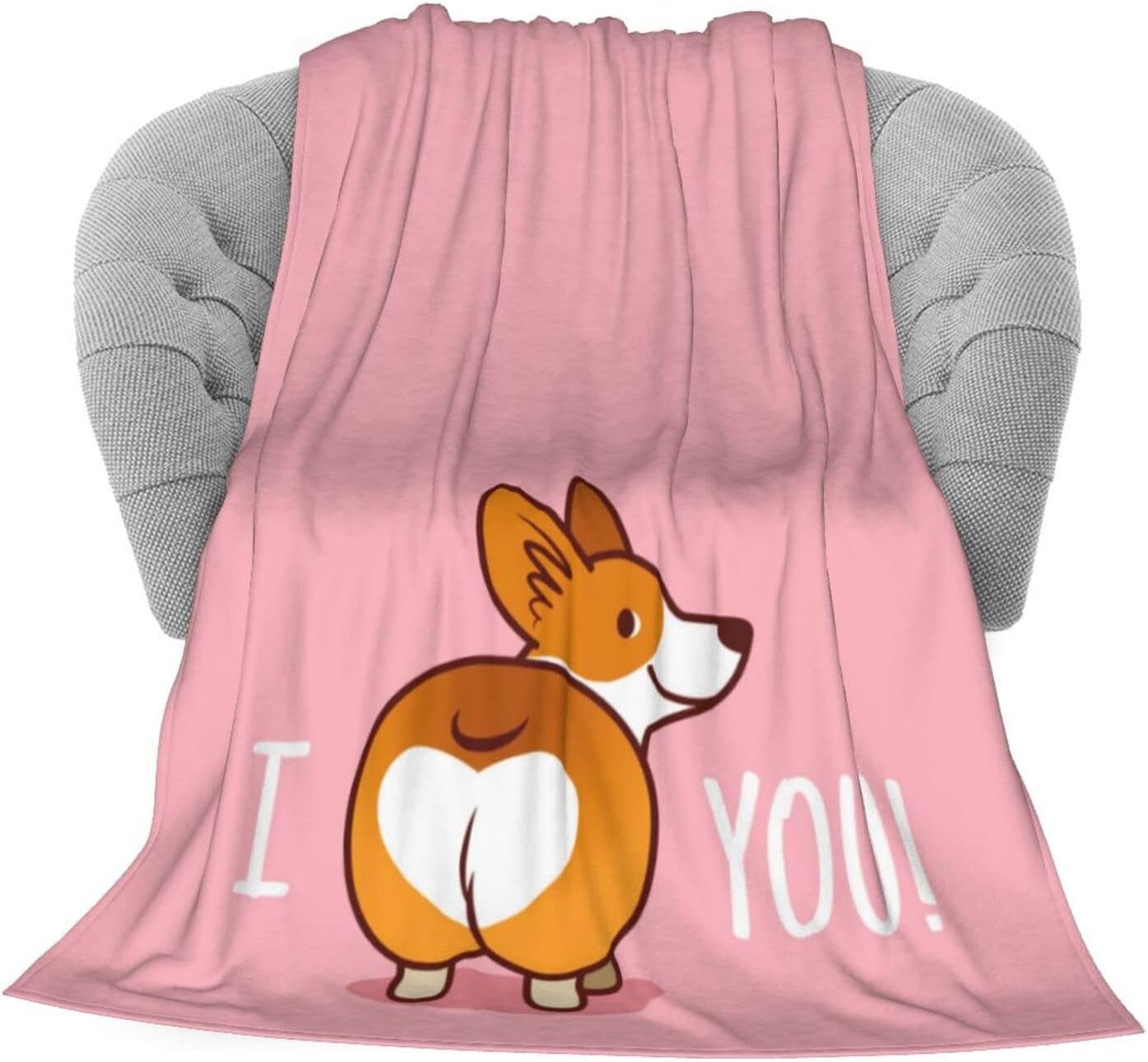 Pink Cute Corgi I Love You Soft Throw Blanket 40X50 Inch Lightweight Flannel Fleece Blanket for Couch Bed Sofa Travelling Camping for Kids Adults
