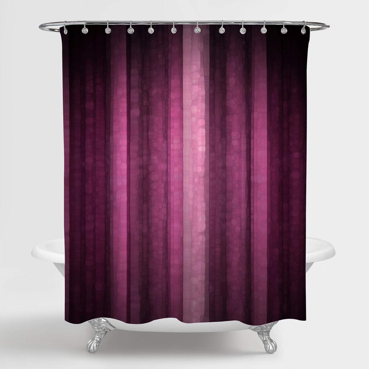 Pink Striped Shower Curtain, Hot Pink Neon Pink Cute Shower Curtain Set with 12 Hooks, Abstract Mosaic Glass Texture and Dark Stripe Art Waterproof Fabric Bathroom Decor, 72" W X 72" L