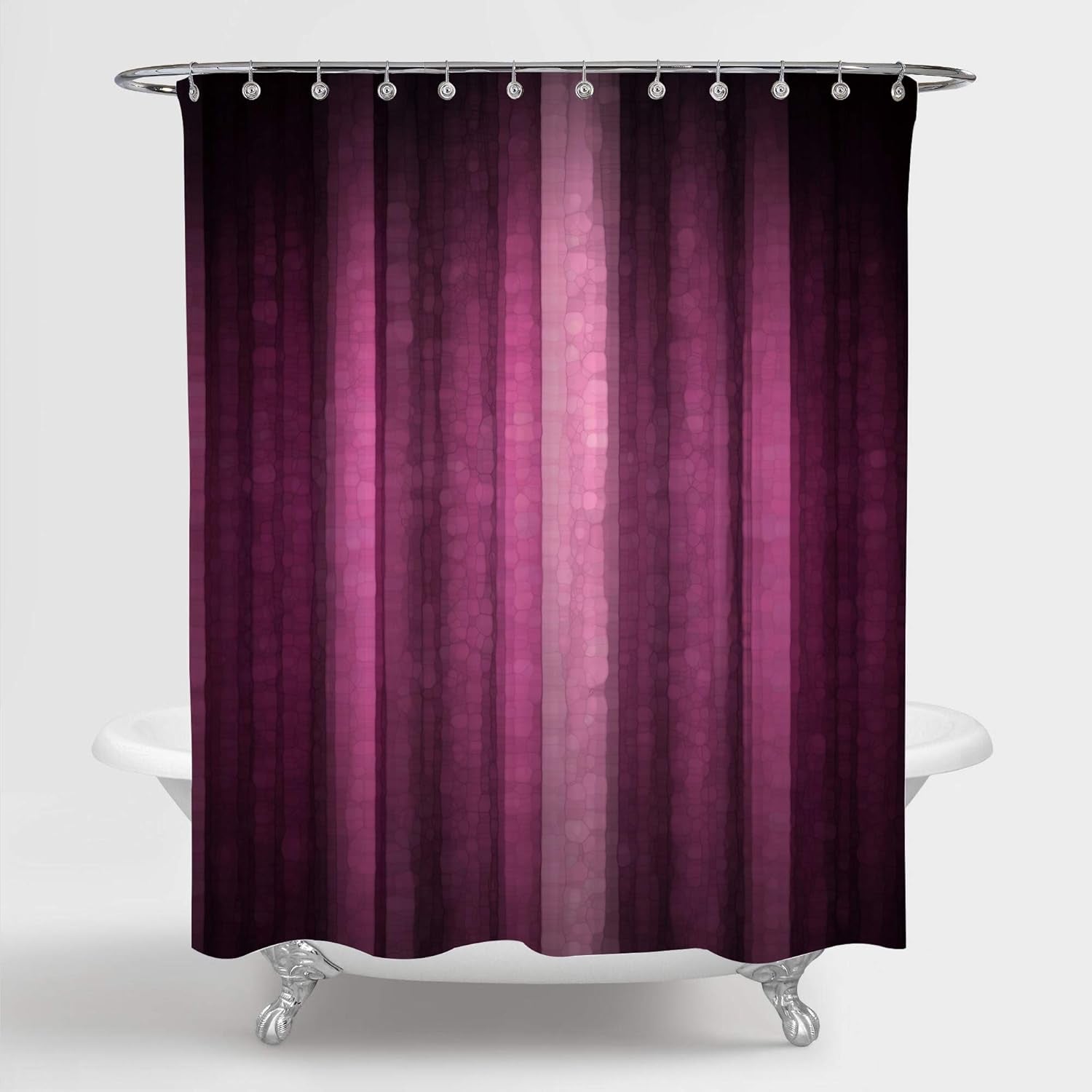 Pink Striped Shower Curtain, Hot Pink Neon Pink Cute Shower Curtain Set with 12 Hooks, Abstract Mosaic Glass Texture and Dark Stripe Art Waterproof Fabric Bathroom Decor, 72" W X 72" L