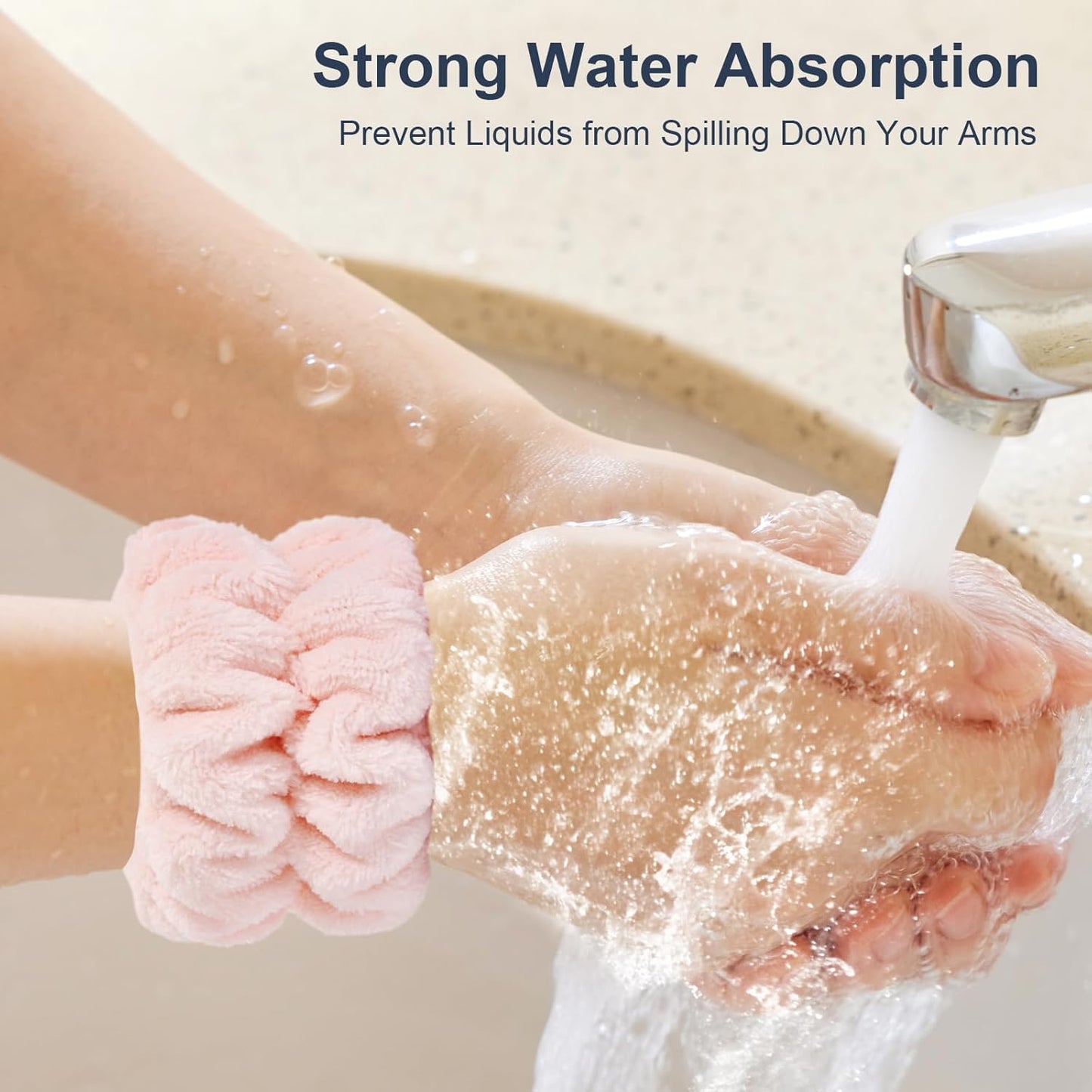 Wrist Bands for Washing Face, Microfiber Wrist Towels for Washing Face, Spa Wristbands for Washing Face, Face Wash Wristbands, Arm Bands for Washing Face for Woman Children（Pale Pink）