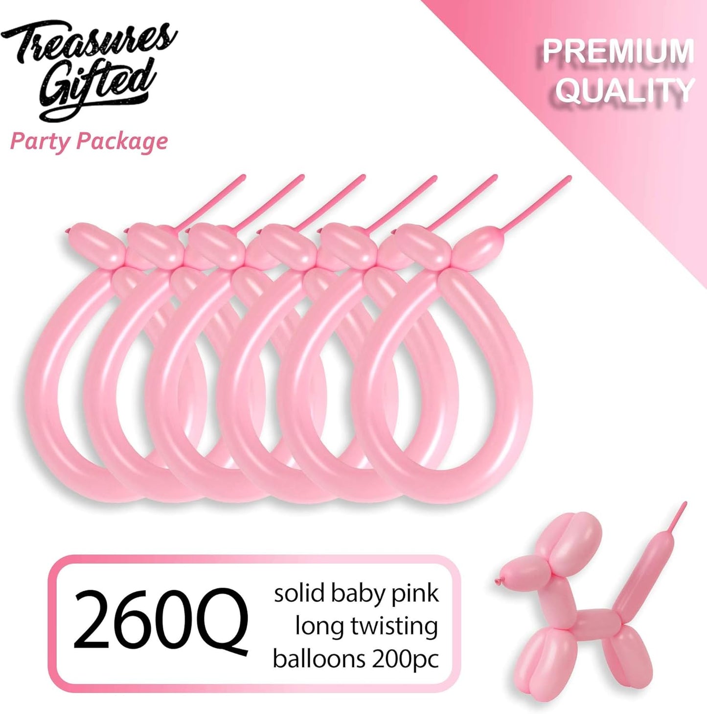 Long Light Pink Balloons - Animal Balloons - Pink 260 Balloons - 260Q Balloons, Pink Long Balloons for Balloon Animals - Long Skinny Balloons Pink - 200 Pack Long Pink Balloons