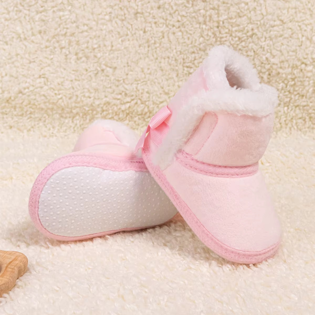 Pink Cute Bow Baby Shoes Warm Winter Boy Girl Boots Cotton Soft-Sole Non-Slip Toddler First Walkers Infant Crib Shoes