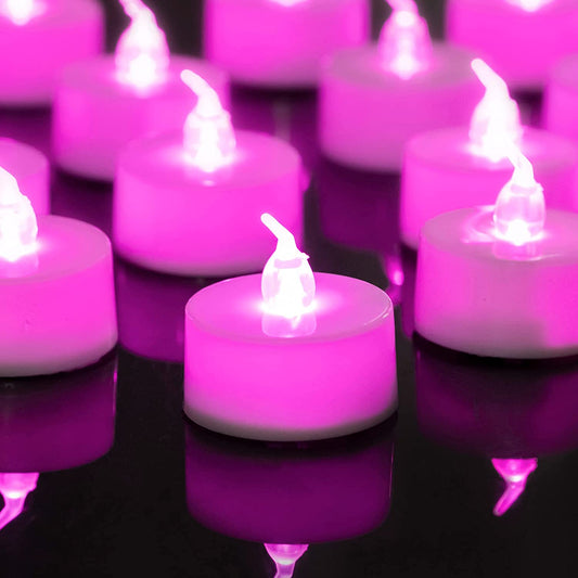 24 Pack LED Tea Lights Candles, Steady Pink Flameless Tealights, Long Lasting Battery Operated Fake Candles, Decoration for Wedding, Halloween and Christmas (Pink - 24Pcs)