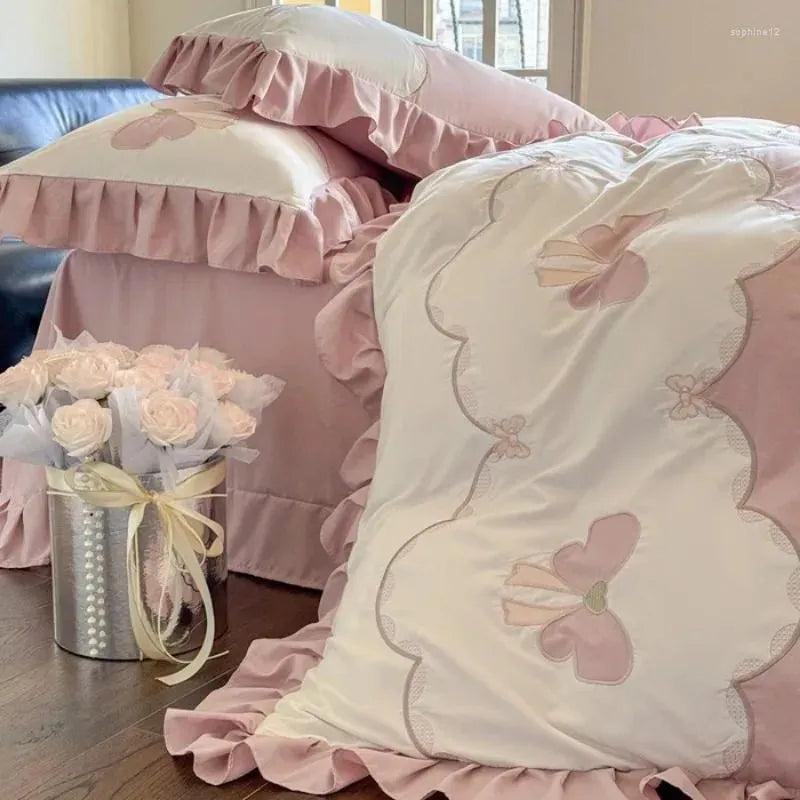Bedding Sets Korean Embroidered Princess Style Lace Duvet Cover Butterfly Love Flower Skincare Bed Sheet