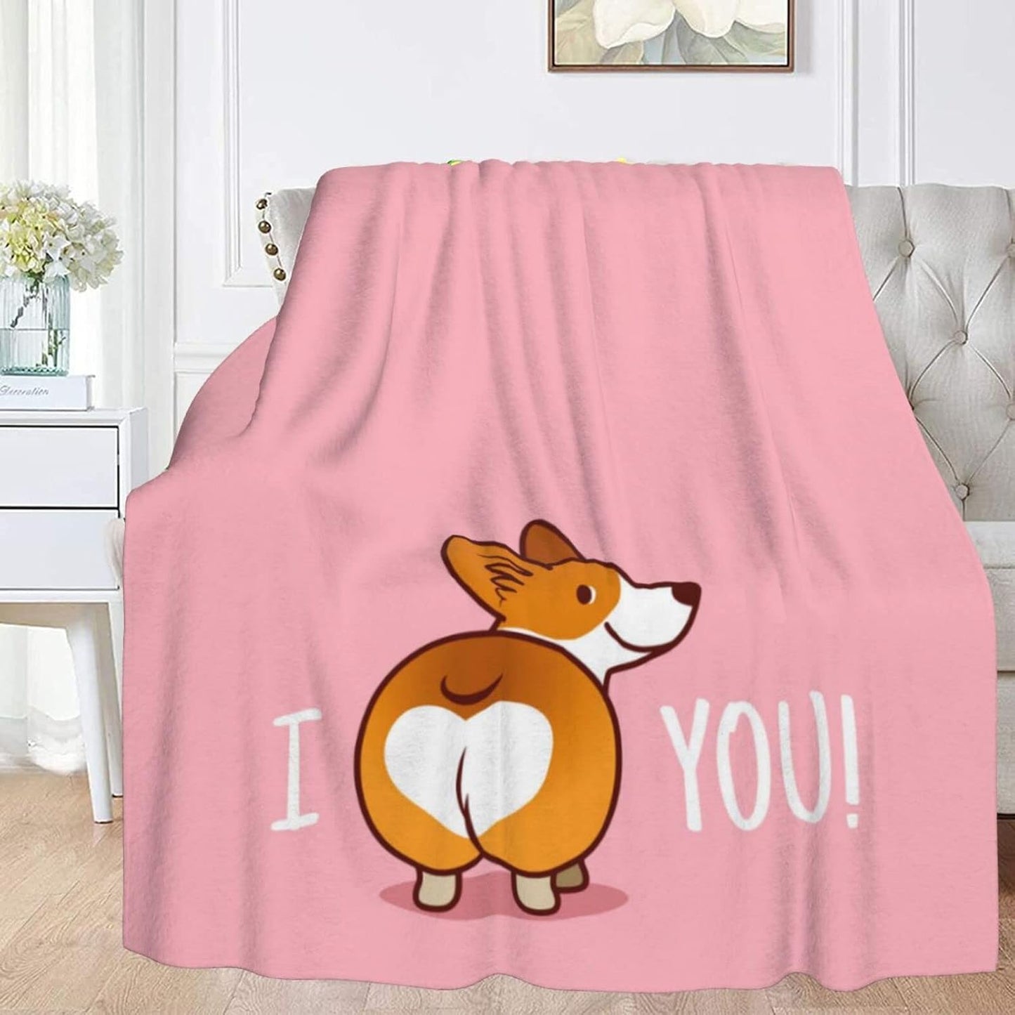 Pink Cute Corgi I Love You Soft Throw Blanket 40X50 Inch Lightweight Flannel Fleece Blanket for Couch Bed Sofa Travelling Camping for Kids Adults
