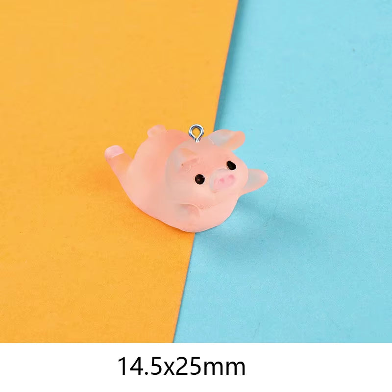 10Pcs Miniature Pink Cute Pig Resin Charms Pendants for Jewelry Making DIY Earring Necklace Keychain Flatback Cabochon